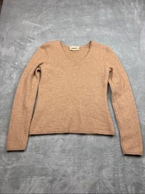 Fiona 100% Cashmere Women's Small V-Neck Sweater in Camel Brown
